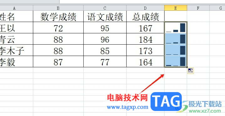 ?excel單獨在一個單元格中插入迷你圖的教程