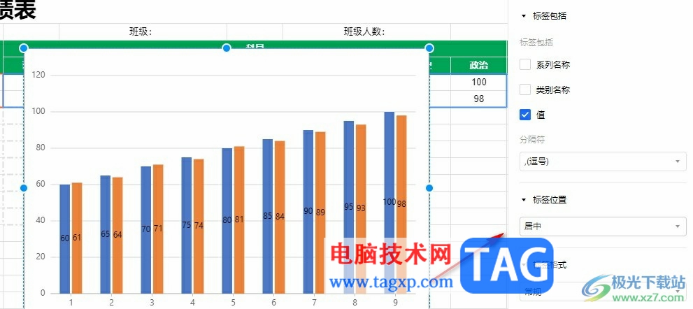 騰訊文檔讓數(shù)據(jù)標(biāo)簽顯示在柱形圖上方的方法