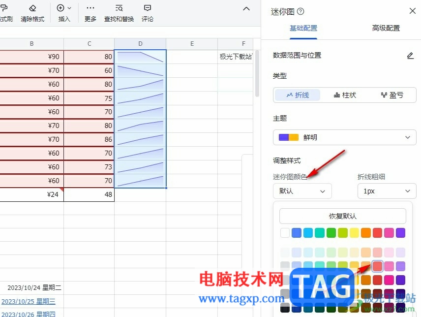 飛書更改迷你圖顏色和折線粗細的方法