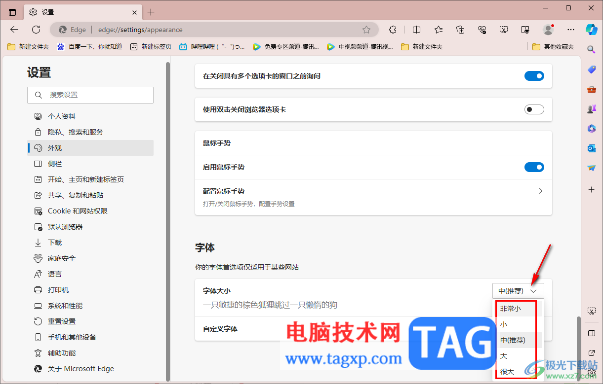 edge瀏覽器更改字體和大小的方法