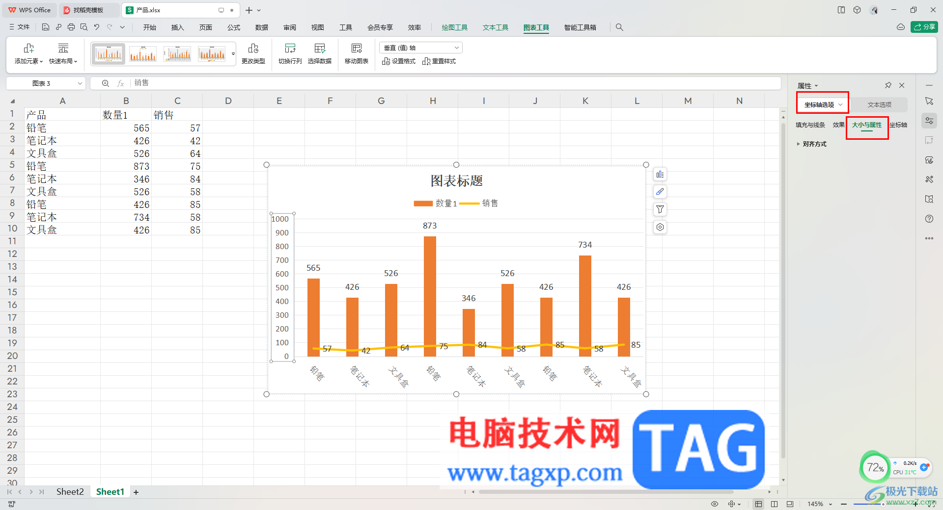 WPS excel修改縱坐標(biāo)軸標(biāo)簽的文字方向的方法