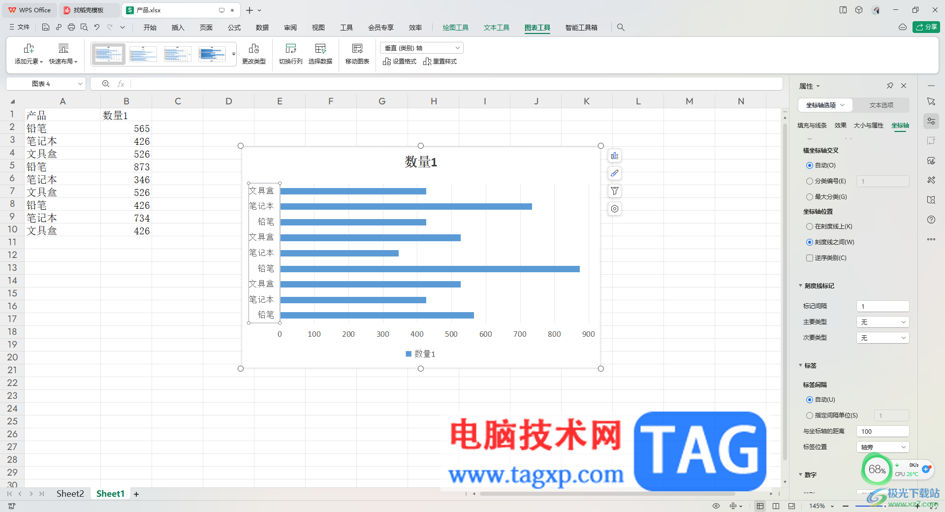 WPS Excel中調(diào)整條形圖表垂直坐標(biāo)軸標(biāo)簽順序的方法