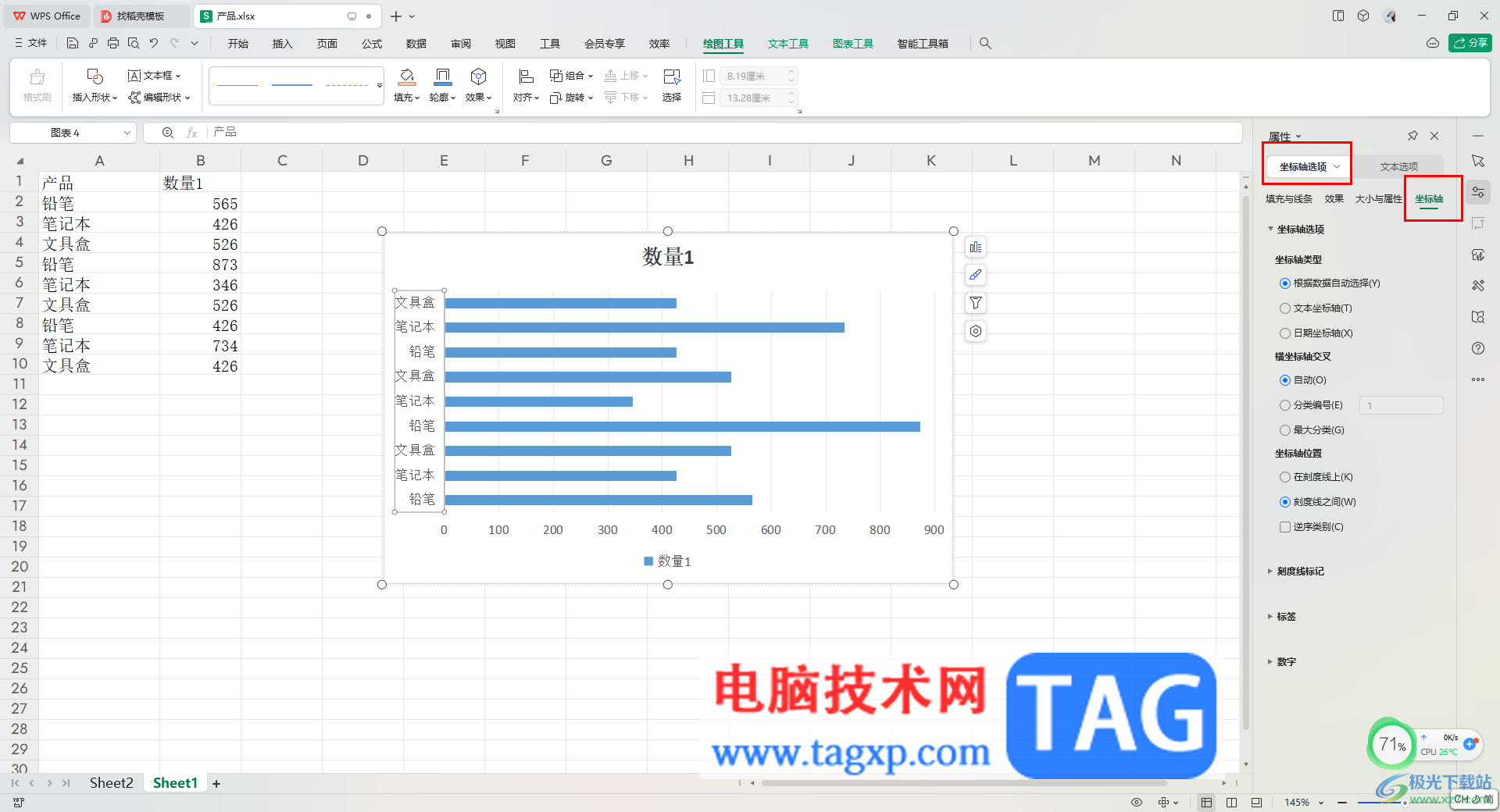 WPS Excel中調(diào)整條形圖表垂直坐標(biāo)軸標(biāo)簽順序的方法