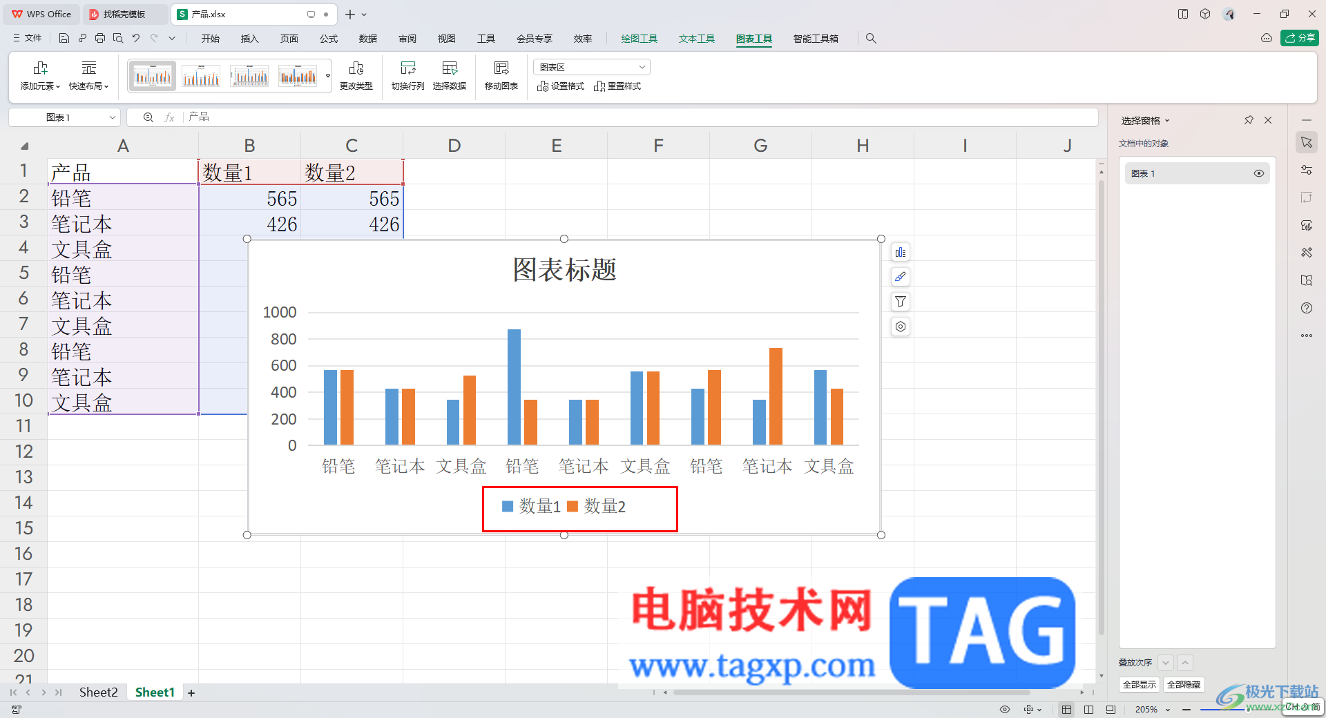 wps表格中柱形圖修改圖例位置的方法