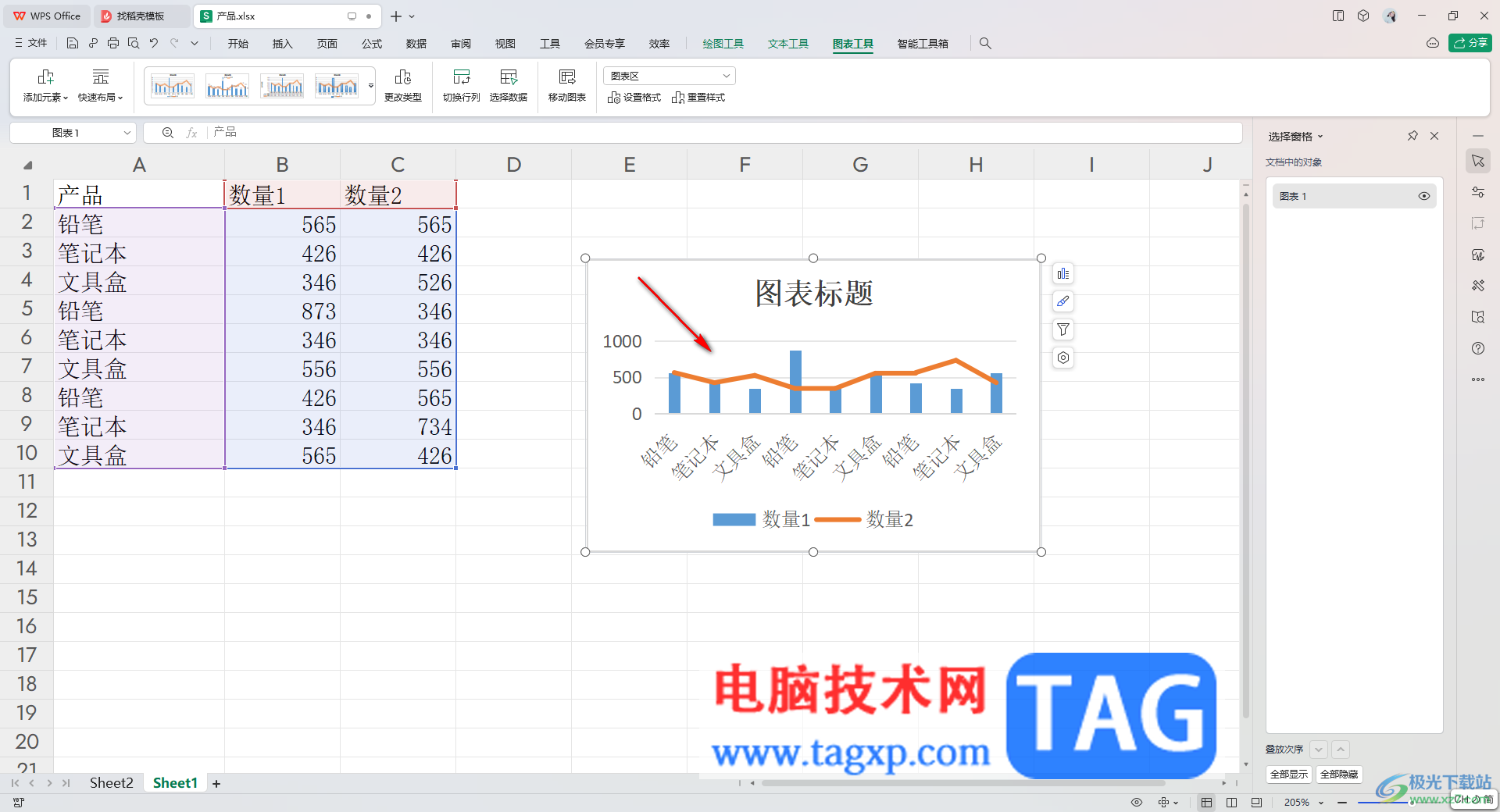 wps excel在柱形圖上添加折線的方法