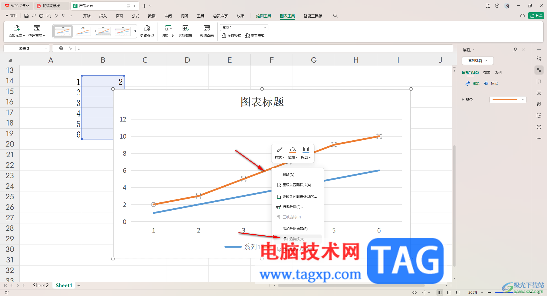 WPS excel折線圖顯示斜率和截距的方法