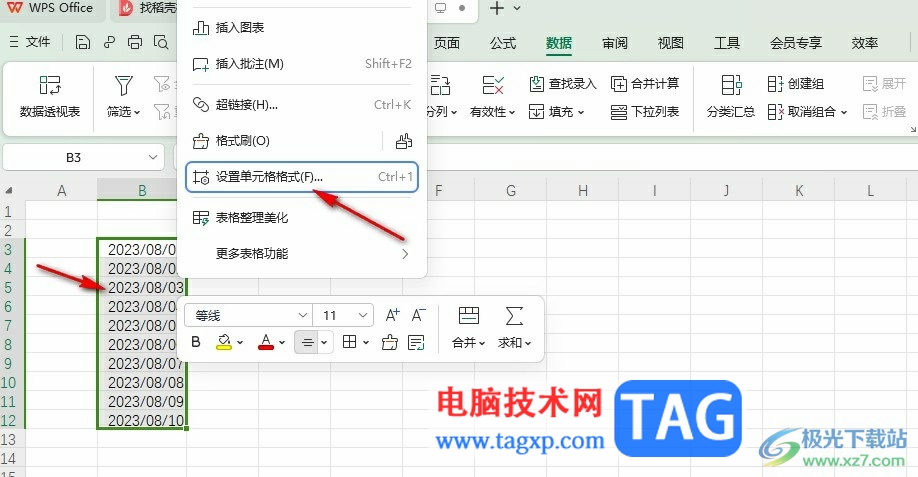 WPS Excel一鍵更改日期格式的方法