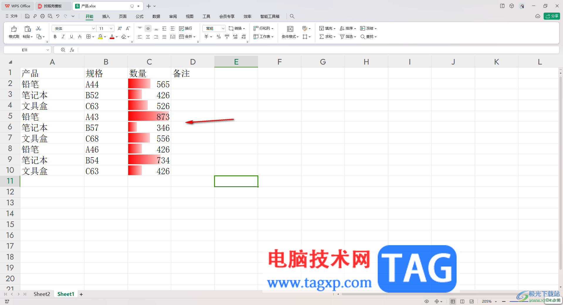 WPS表格用進(jìn)度條表示內(nèi)容的方法
