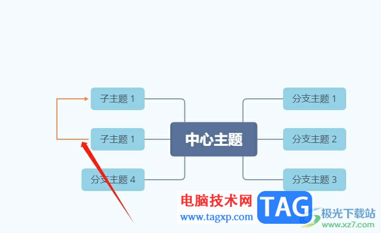 xmind在兩個子主題之間加剪頭的教程