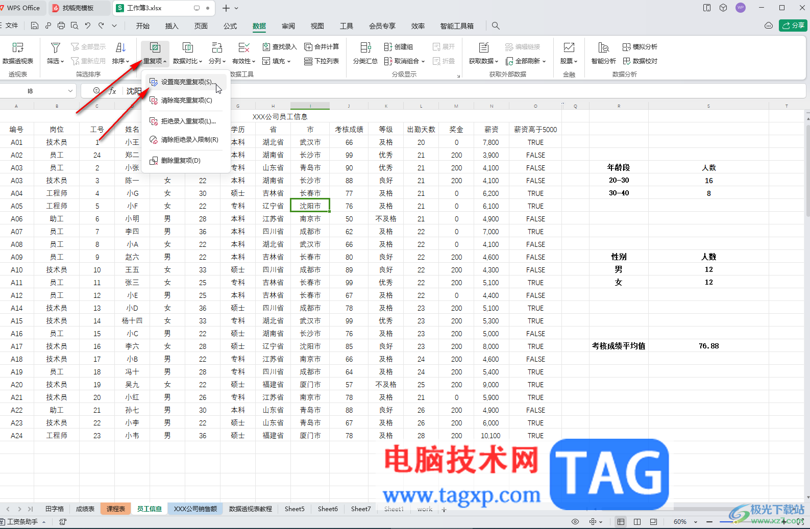 WPS表格電腦版標注重復項的方法教程