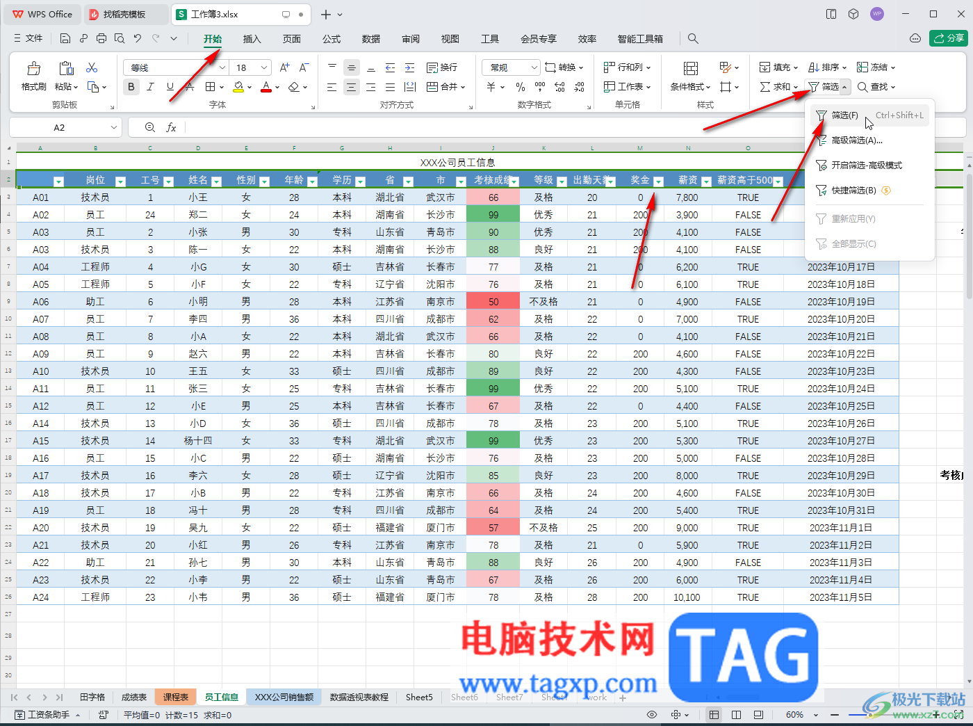 WPS表格電腦版按顏色篩選的方法教程