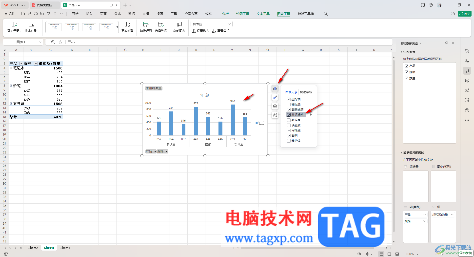 WPS表格透視圖添加線性趨勢線的方法