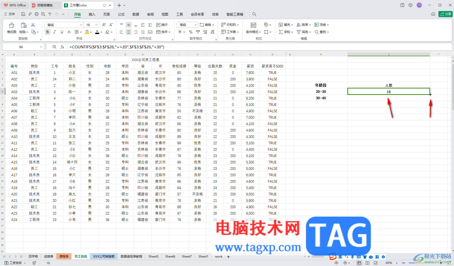 WPS表格電腦版統(tǒng)計不同年齡段人數(shù)的方法教程