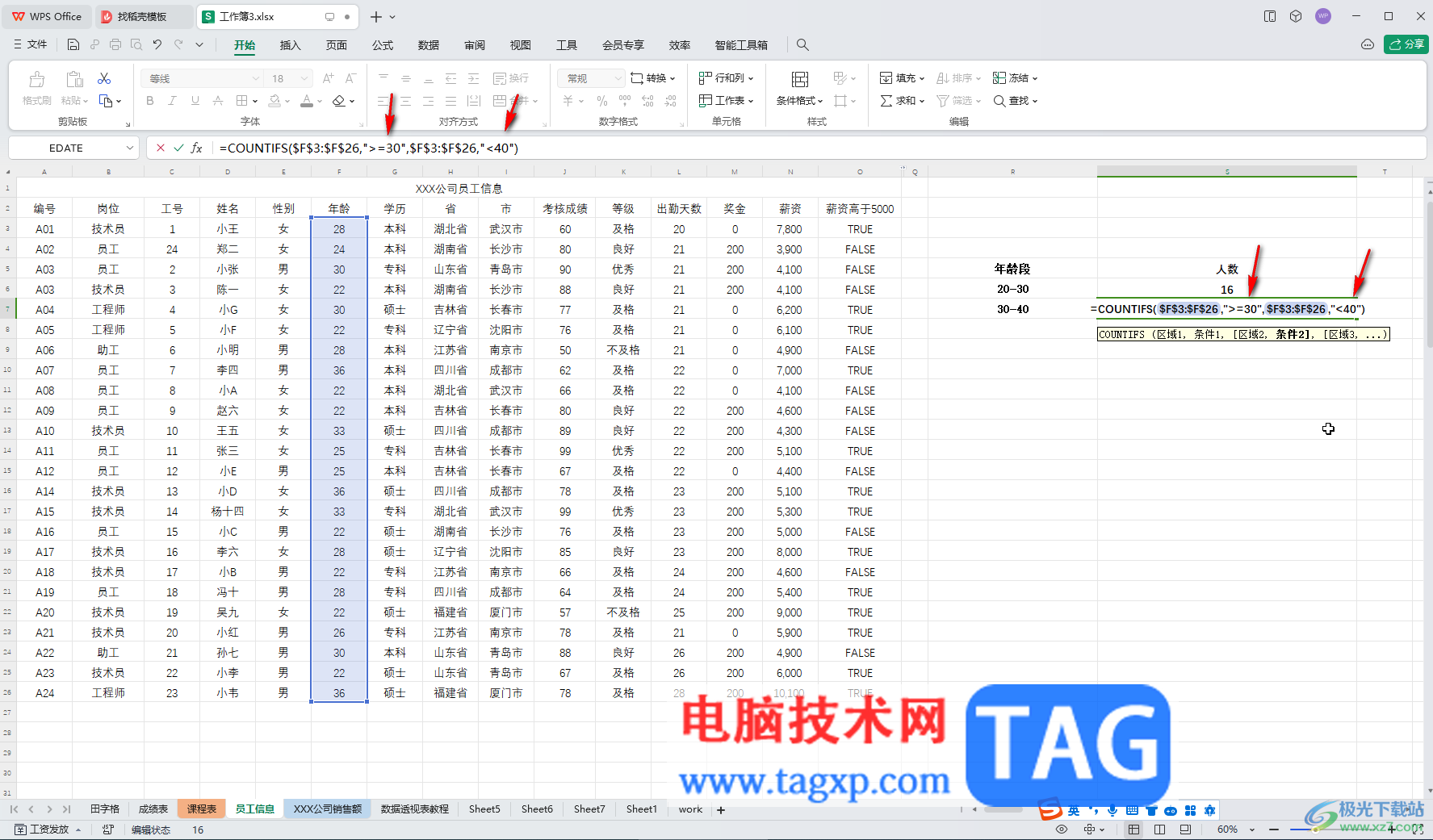 WPS表格電腦版統(tǒng)計不同年齡段人數(shù)的方法教程