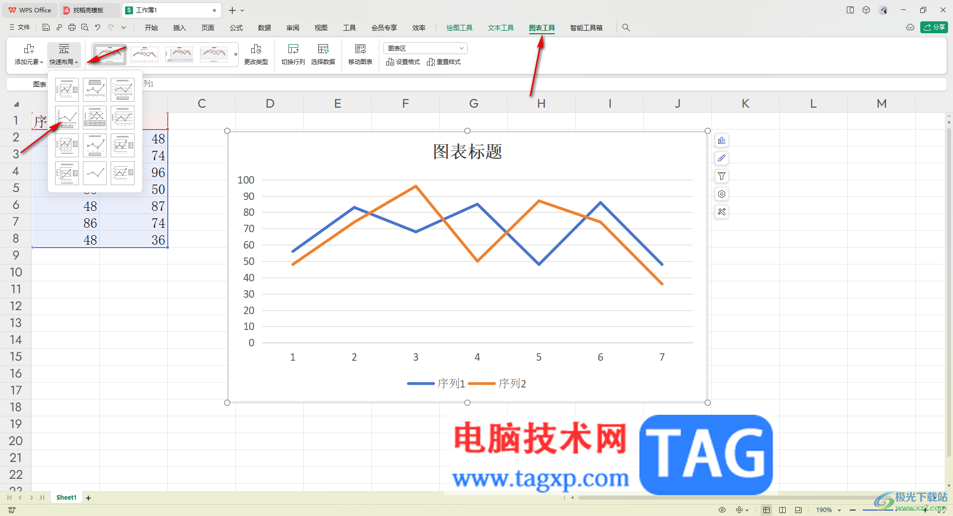 WPS表格制作無刻度線的折線圖的方法