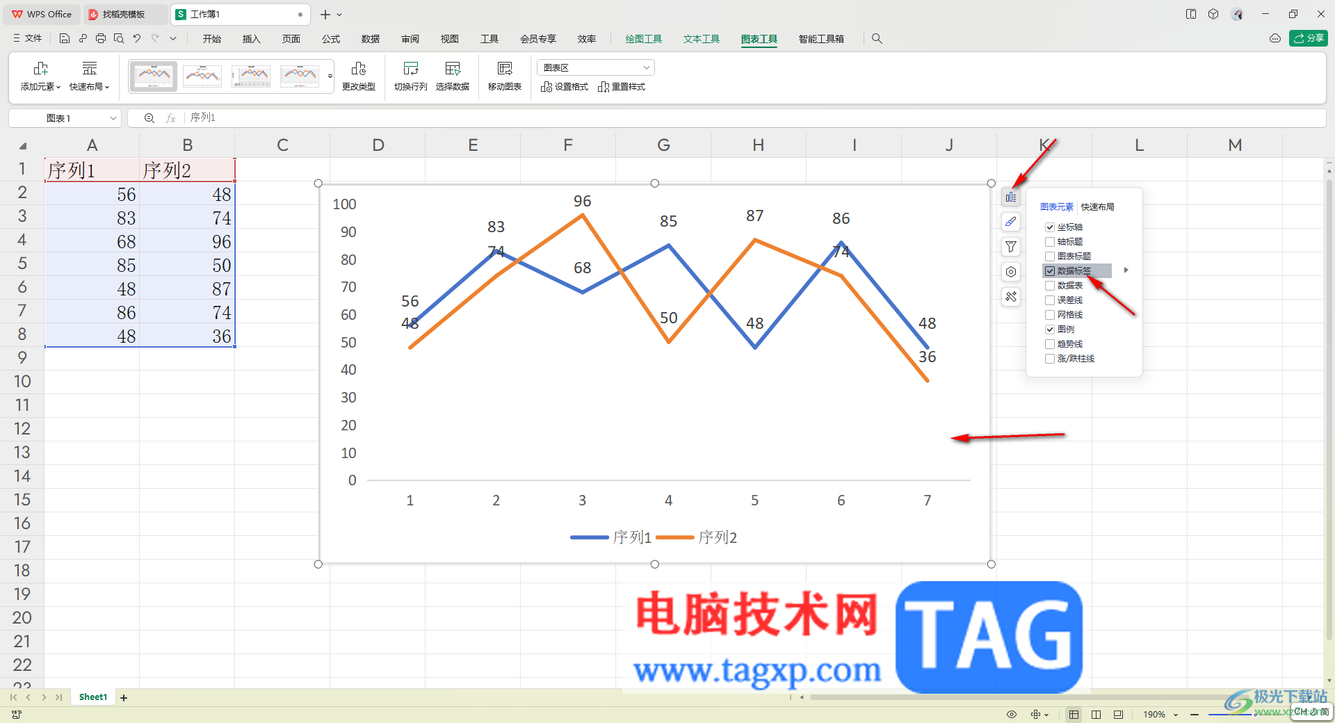 WPS表格制作無刻度線的折線圖的方法