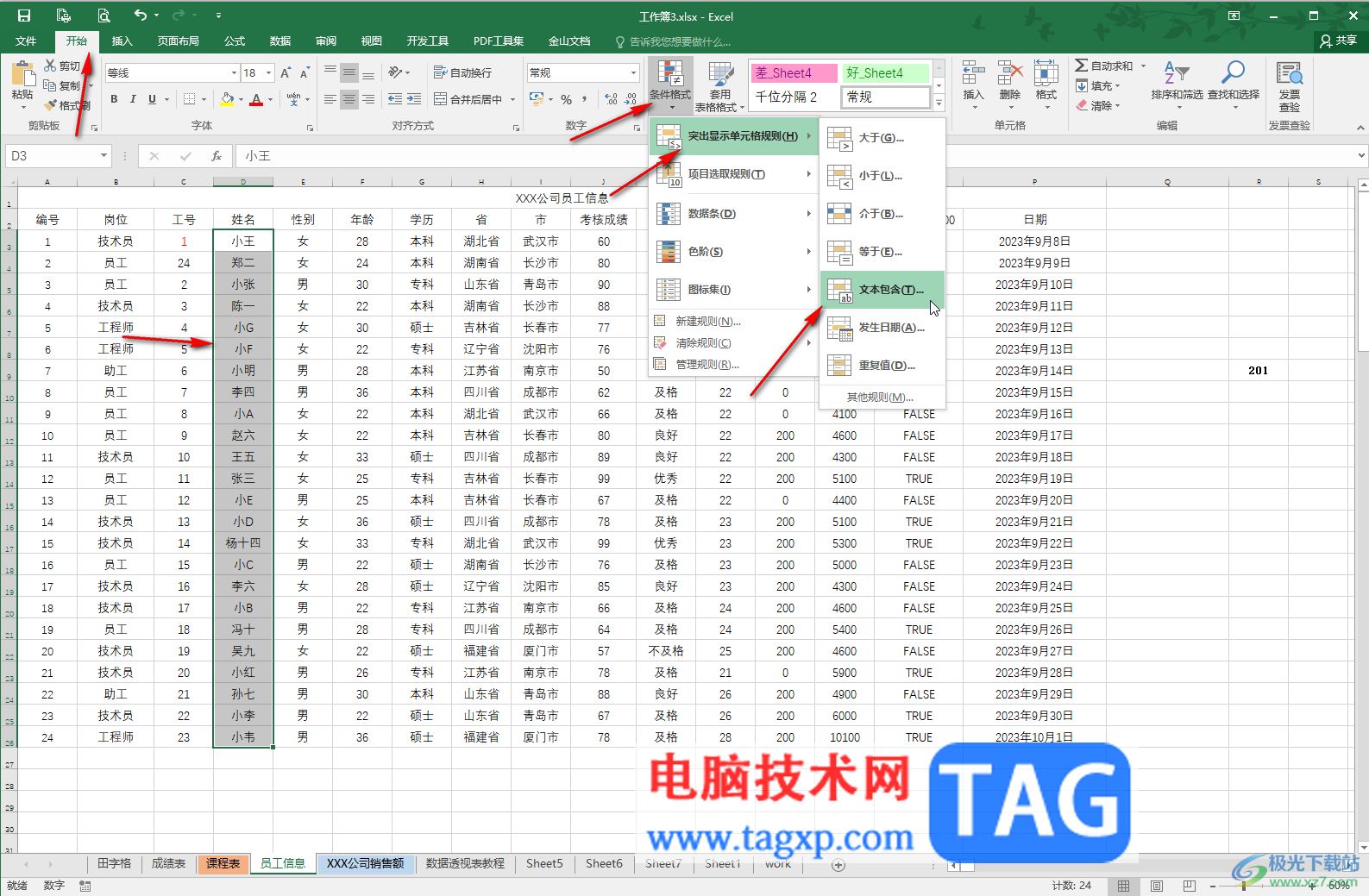 Excel表格突出顯示包含某個(gè)字的單元格的方法教程