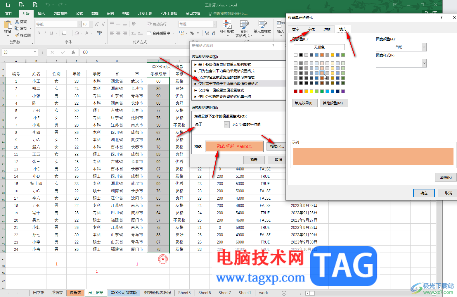 Excel設(shè)置高于平均值的突出顯示的方法教程